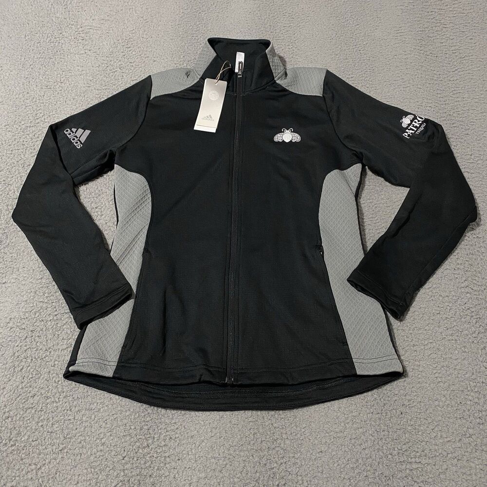 Patron Tequila Jacket Adidas Womens Medium Black Zip Golf Employee Office NEW